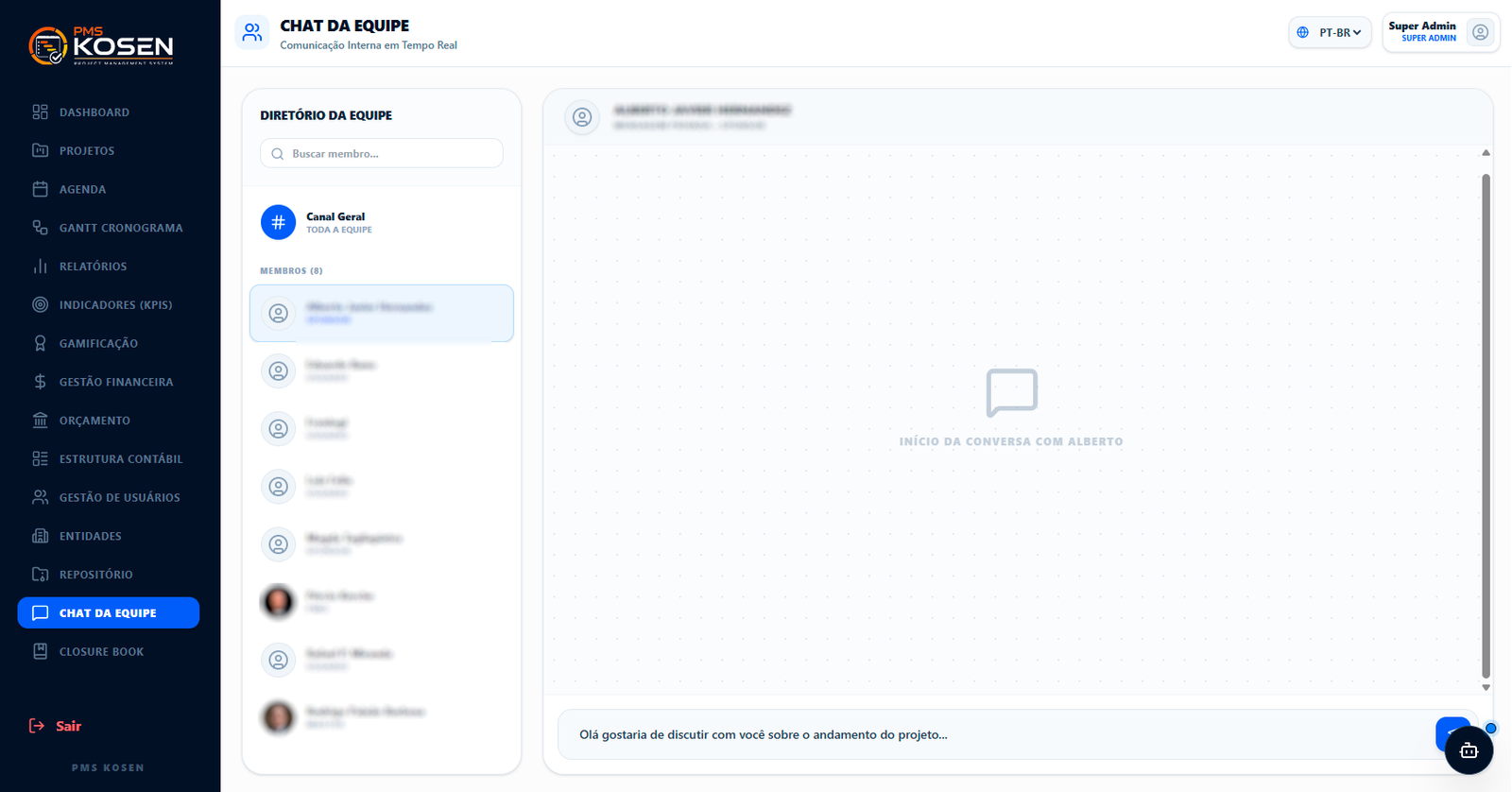 Chat interno da equipe
